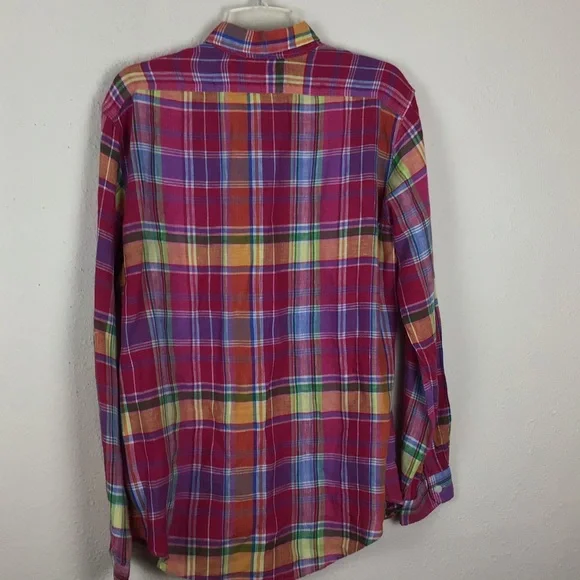 Polo-RL bright plaid button up shirt in linen-M - Picture 9 of 9